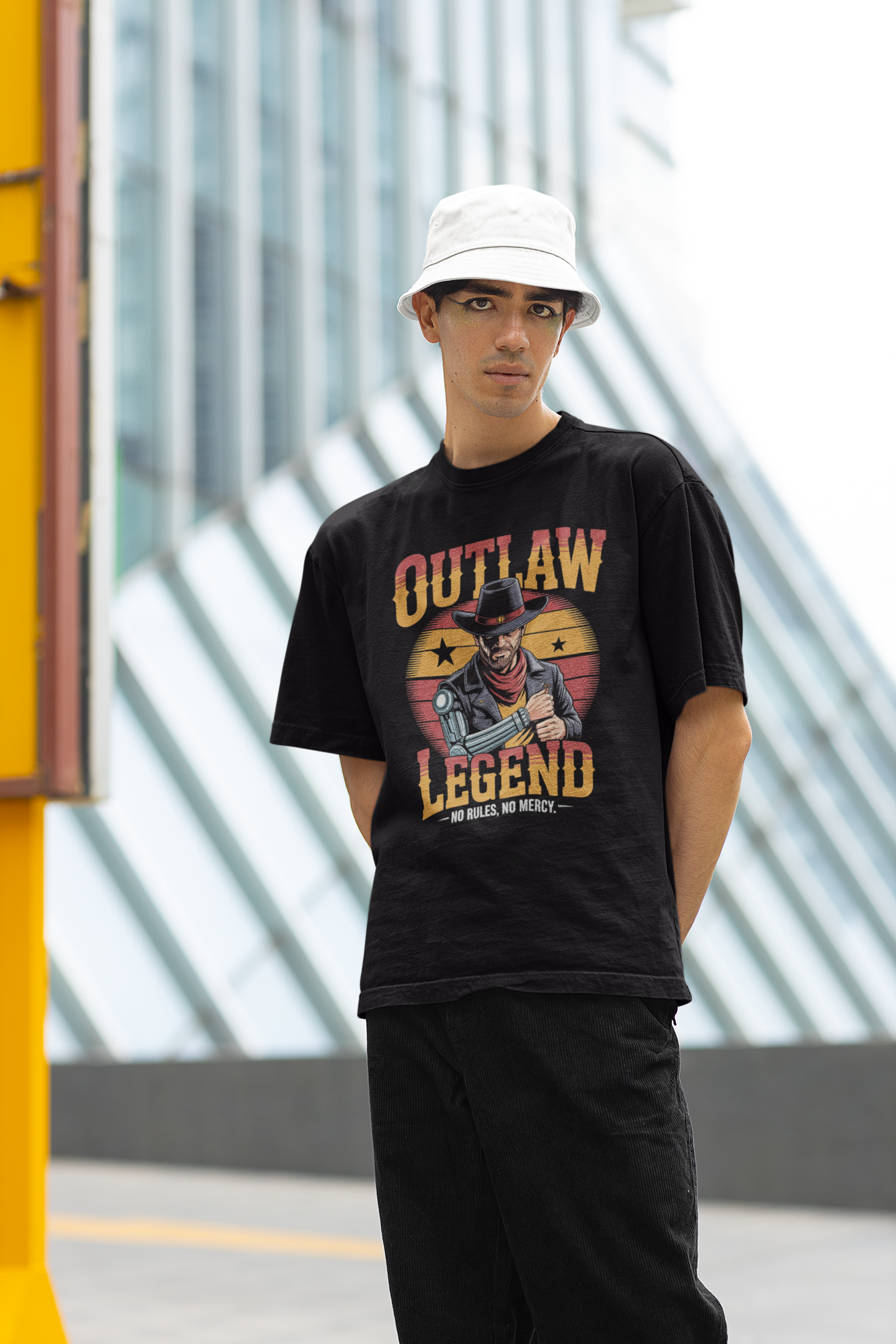outlaw- Round Neck Drop Shoulder Graphic Printed Oversized Cotton T-shirt