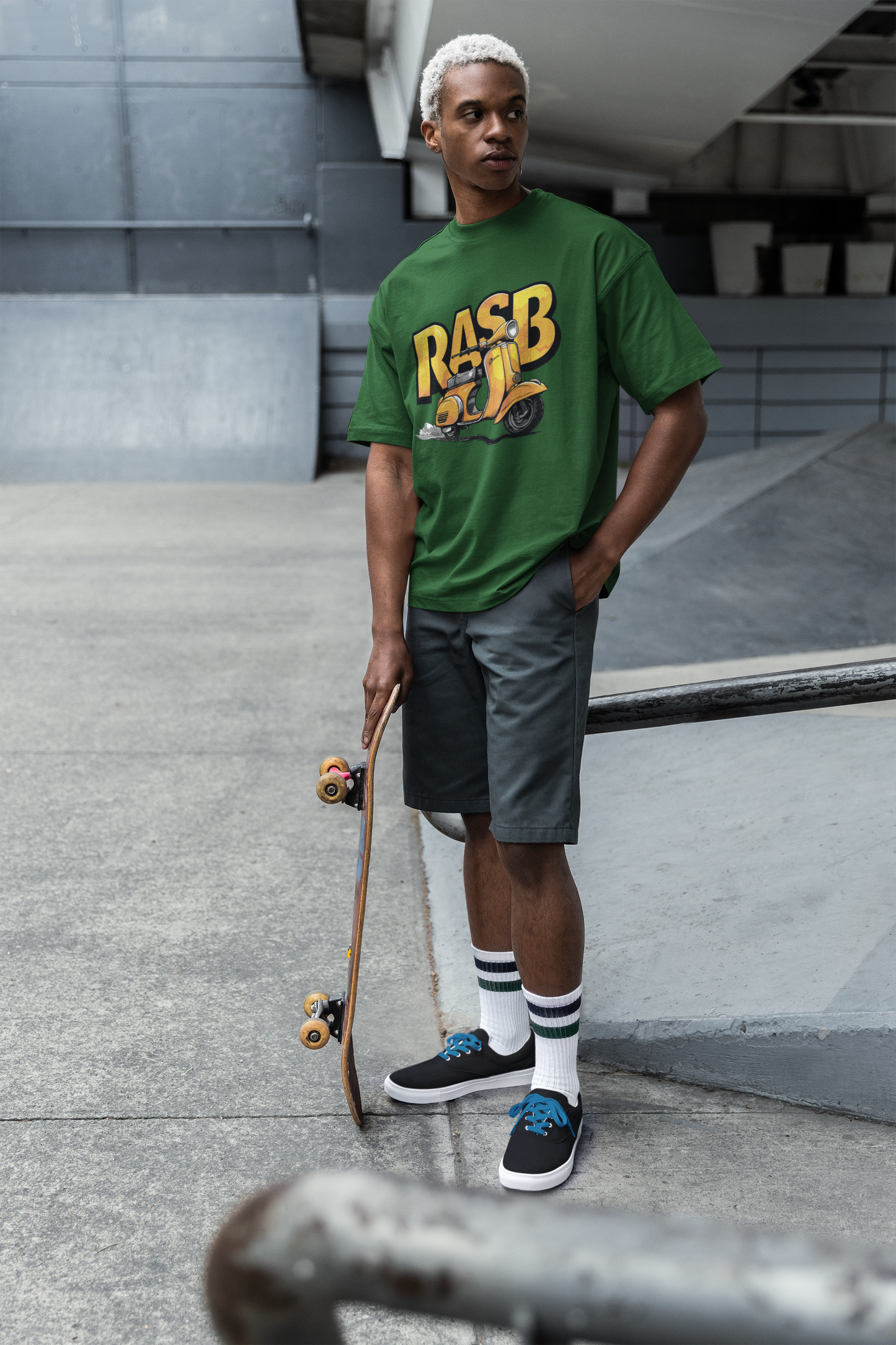 rasb retro vespa – Round Neck Drop Shoulder Graphic Printed Oversized Cotton T-shirt