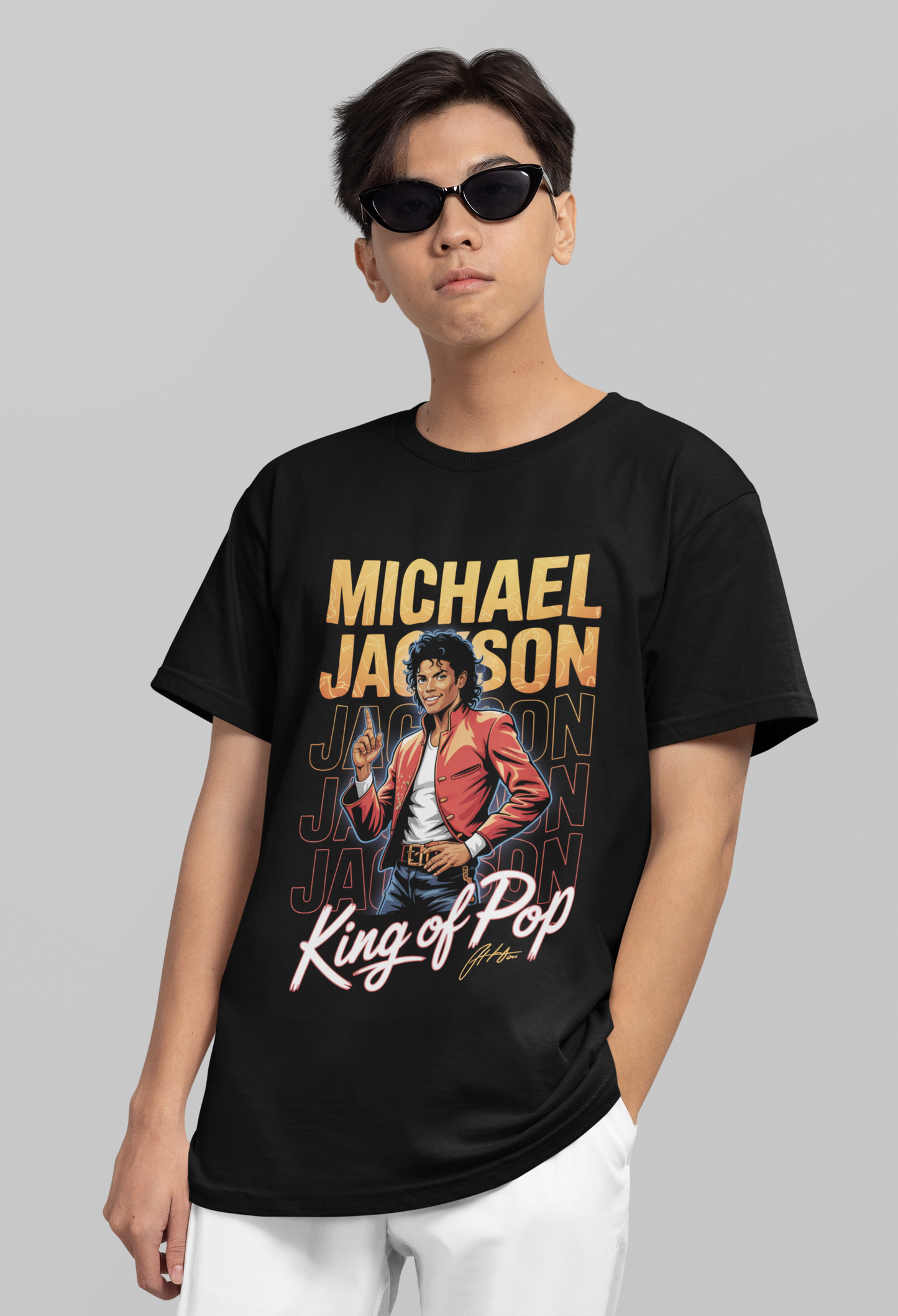 michael jackson- Round Neck Drop Shoulder Graphic Printed Oversized Cotton T-shirt