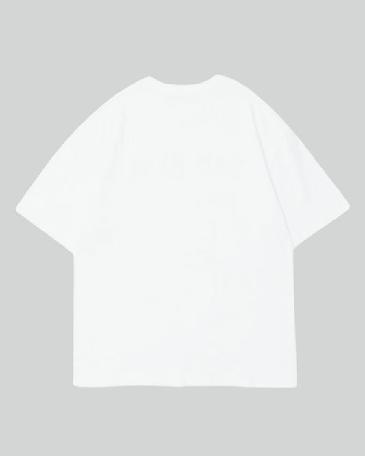 White plain T-Shirt - Round Neck Drop Shoulder Graphic Printed Oversized Cotton T-shirt