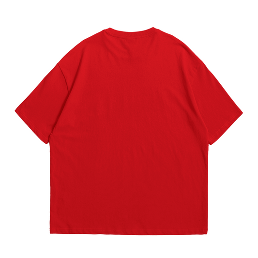 Red plain T-Shirt - Round Neck Drop Shoulder Graphic Printed Oversized Cotton T-shirt