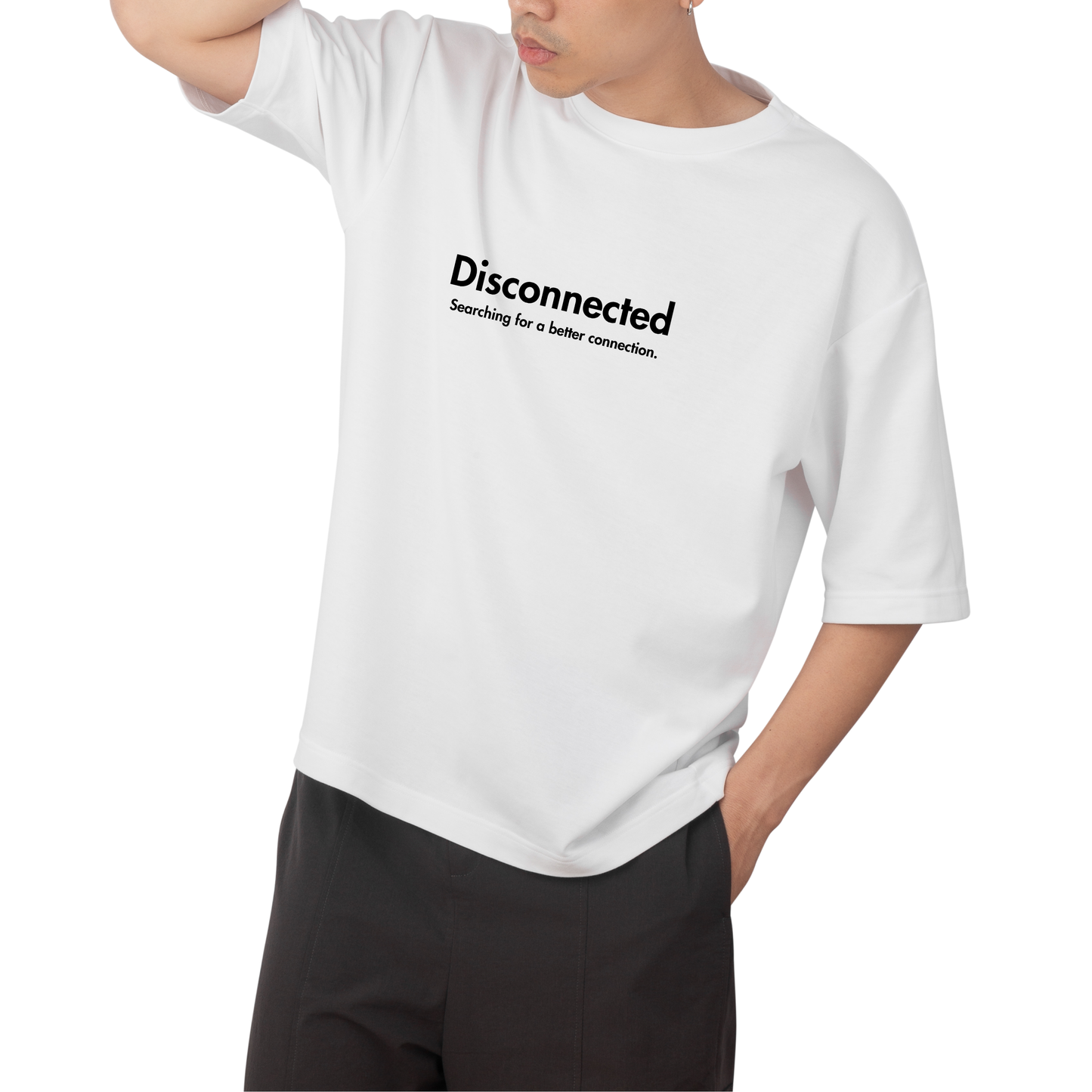 DISCONNECTED T-Shirt - Round Neck Drop Shoulder Graphic Printed Oversized Cotton T-shirt