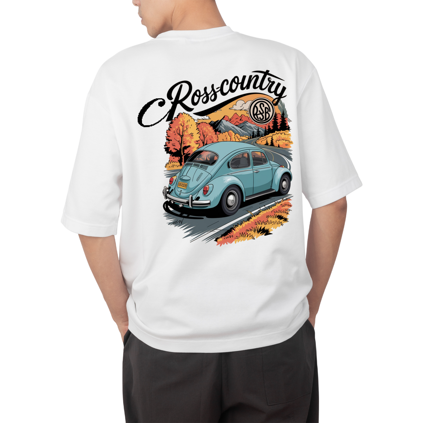CROSS COUNTRY - Round Neck Drop Shoulder Graphic Printed Oversized   Cotton T-shirt