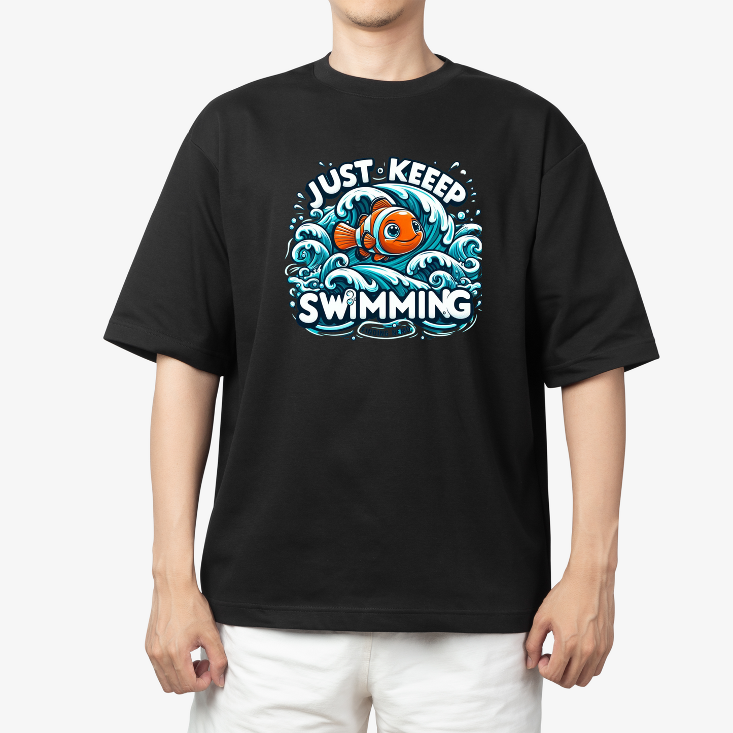 "finding nemo" Inspired T-Shirt - Round Neck Drop Shoulder Graphic Printed Oversized Cotton T-shirt