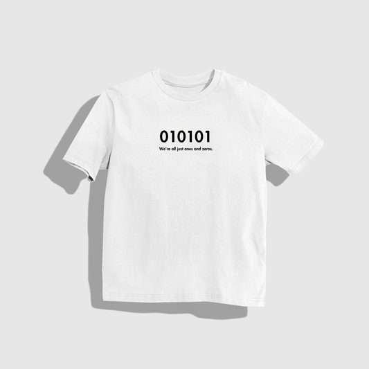 010101 T-Shirt - Round Neck Drop Shoulder Graphic Printed Oversized Cotton T-shirt