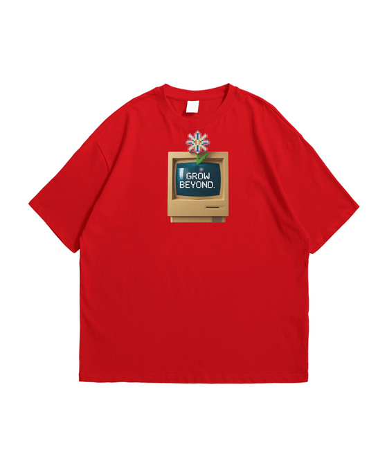 GROW BEYOND- Round Neck Drop Shoulder Graphic Printed Oversized Cotton T-shirt