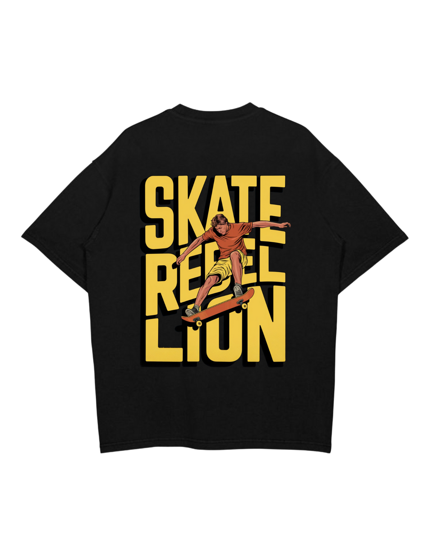SKATE REBEL LION - Round Neck Drop Shoulder Graphic Printed Oversized Cotton T-shirt