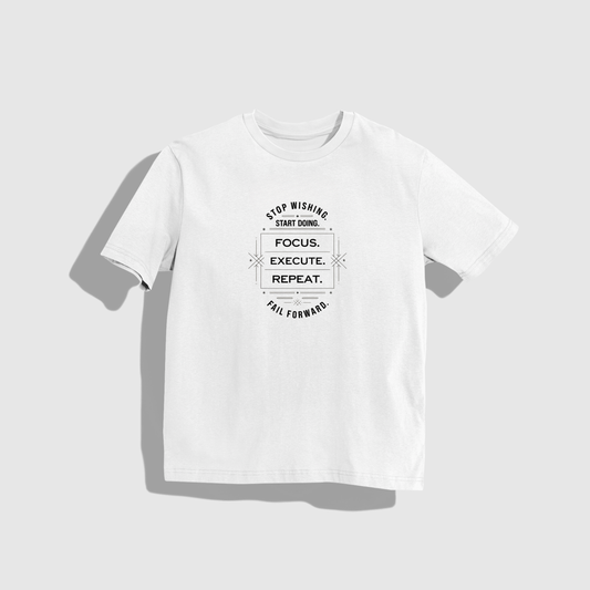 Start doing T-shirt- Round Neck Drop Shoulder Graphic Printed Oversized Cotton T-shirt