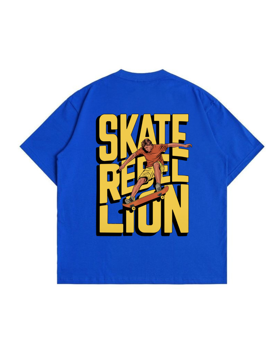 SKATE REBEL LION - Round Neck Drop Shoulder Graphic Printed Oversized Cotton T-shirt