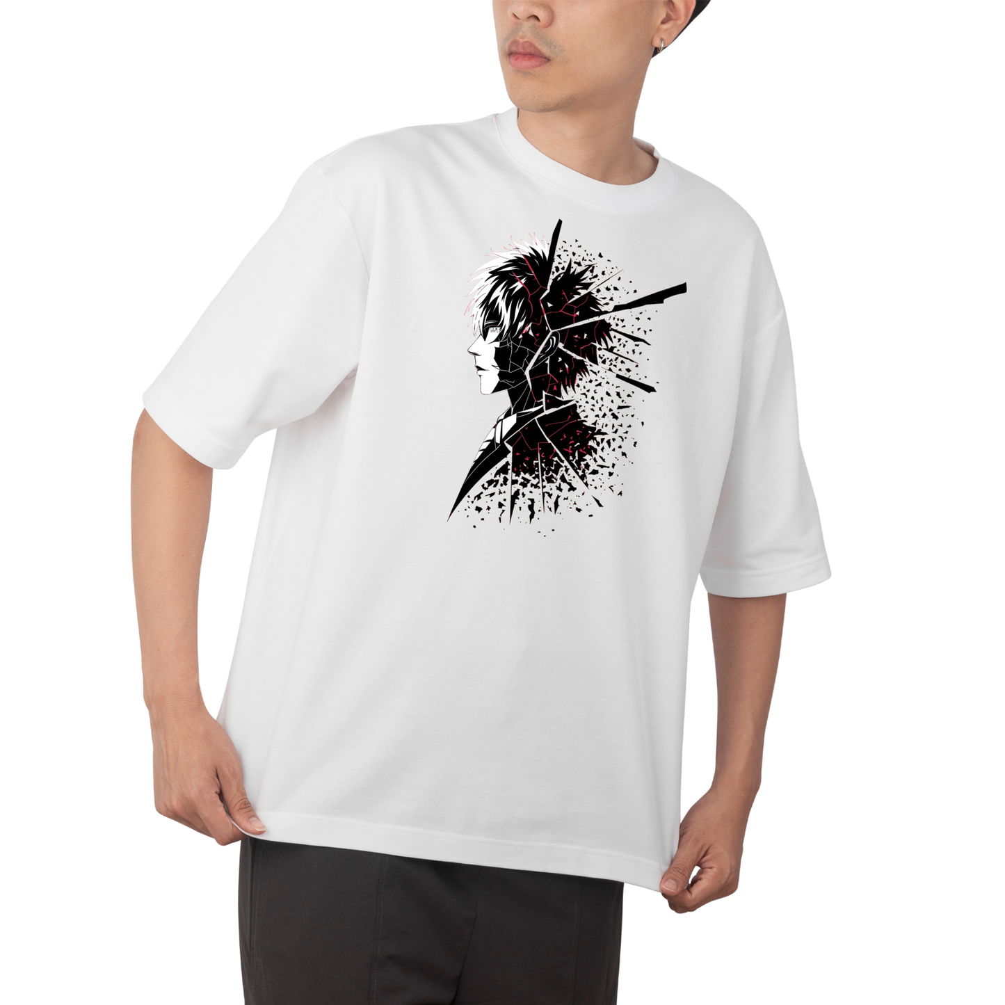 anime l - Round Neck Drop Shoulder Graphic Printed Oversized Cotton T-shirt