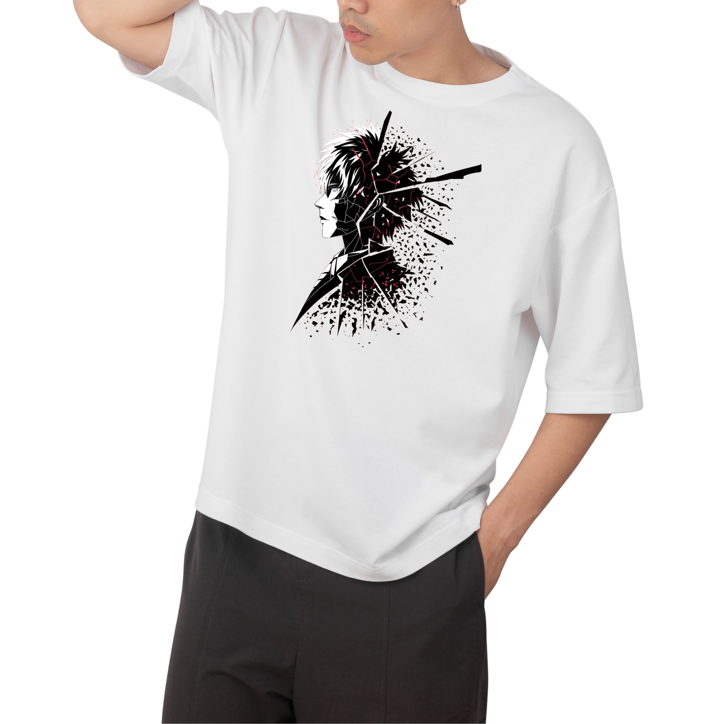 anime l - Round Neck Drop Shoulder Graphic Printed Oversized Cotton T-shirt