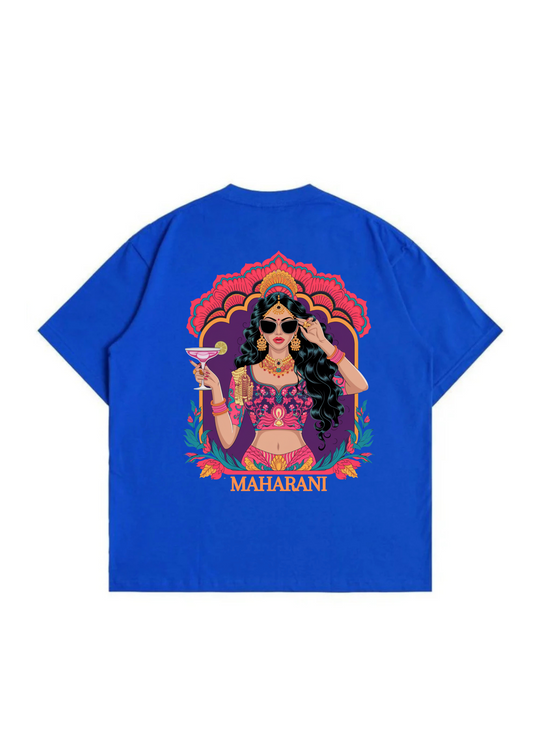 The Maharani  Round Neck Drop Shoulder Graphic Printed Oversized Cotton T-shirt