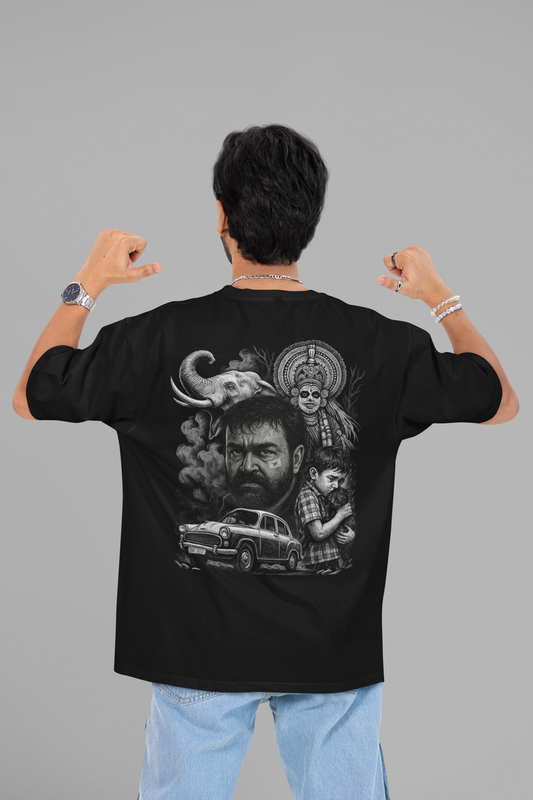 Thudarum movie Round Neck Drop Shoulder Graphic Printed Oversized Cotton T-shirt