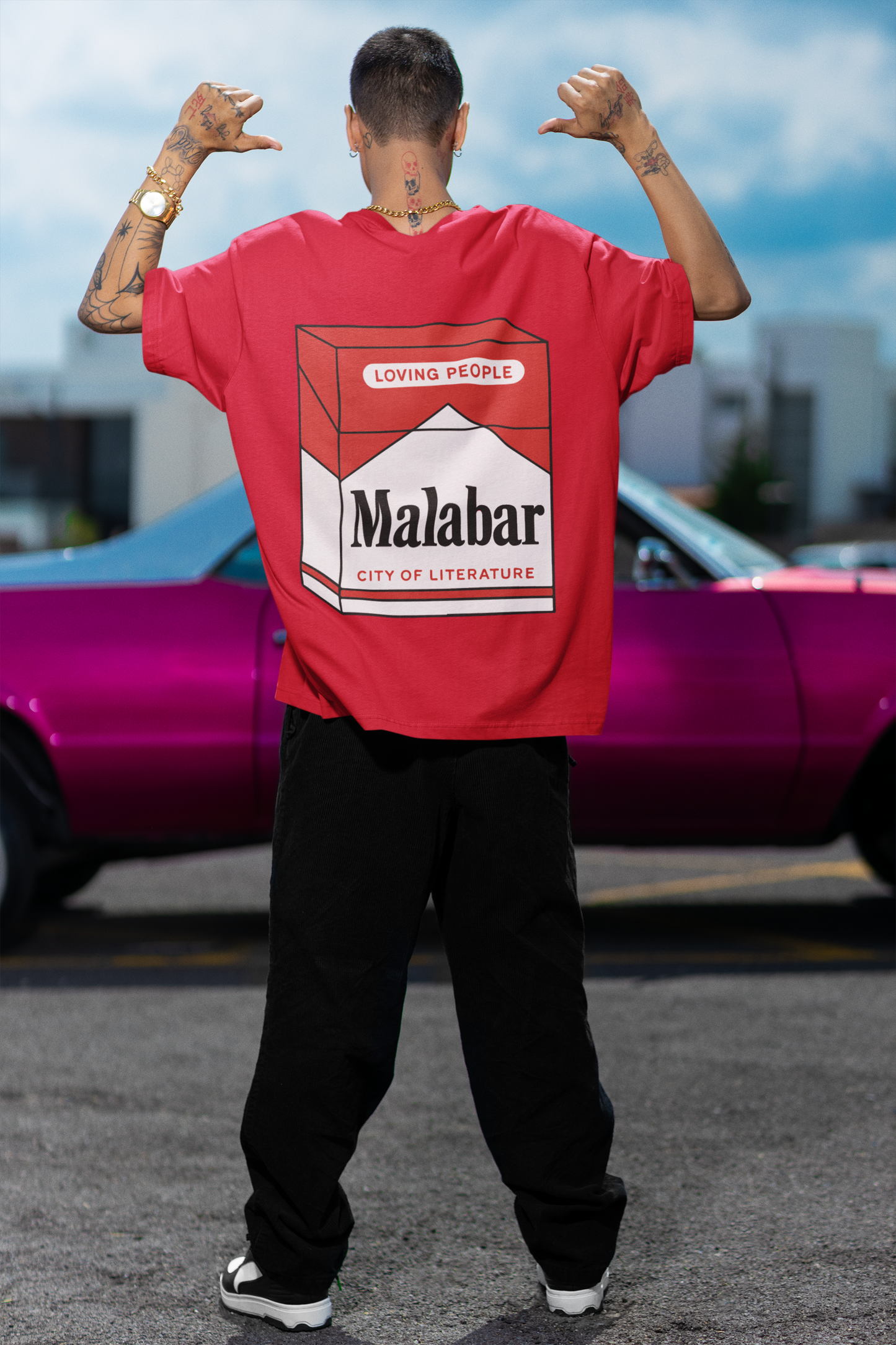 MALBARO KERALA  Round Neck Drop Shoulder Graphic Printed Oversized Cotton T-shirt