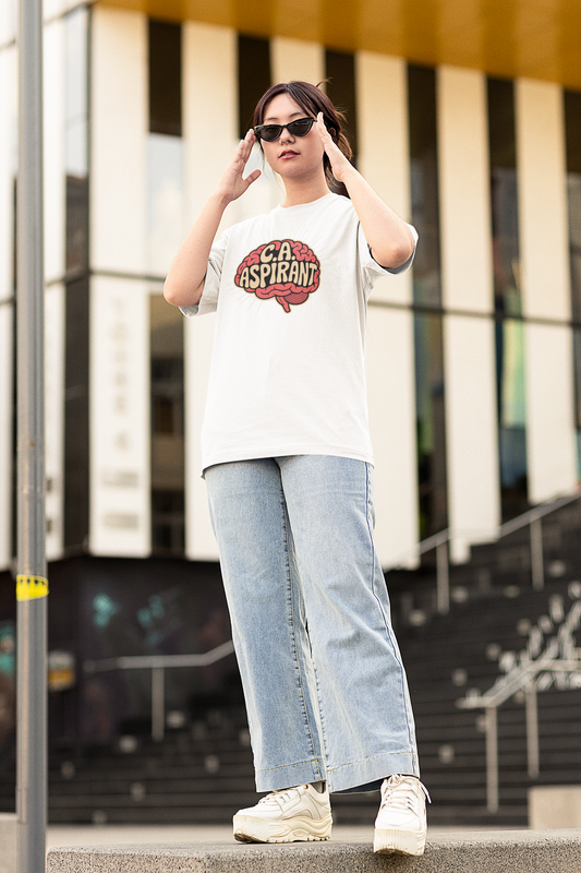 CA Aspirant – Mind on the Mission - Round Neck Drop Shoulder Graphic Printed Oversized Cotton T-shirt