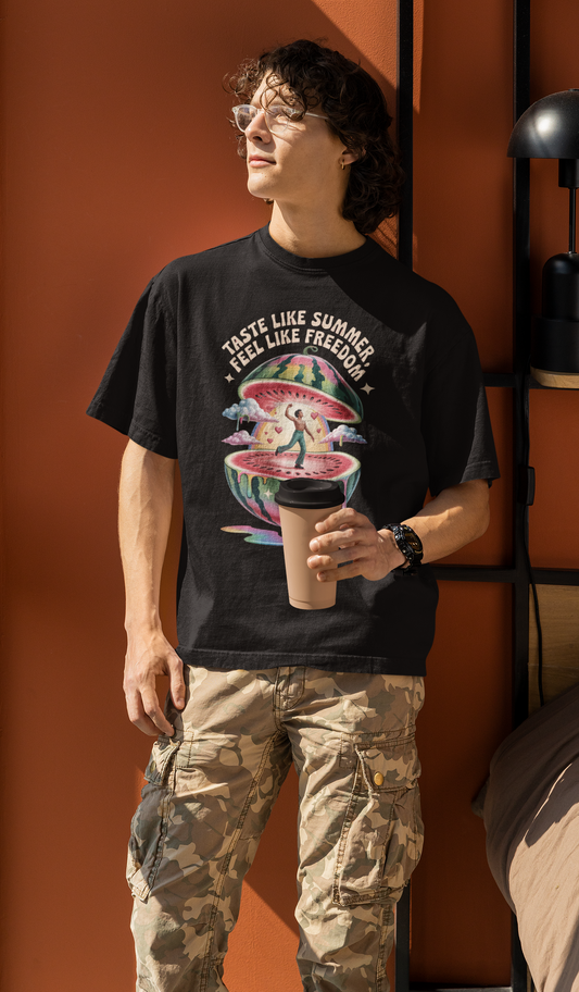 Watermelon High – Harry Vibes Tee –  Round Neck Drop Shoulder Graphic Printed Oversized Cotton T-shirt