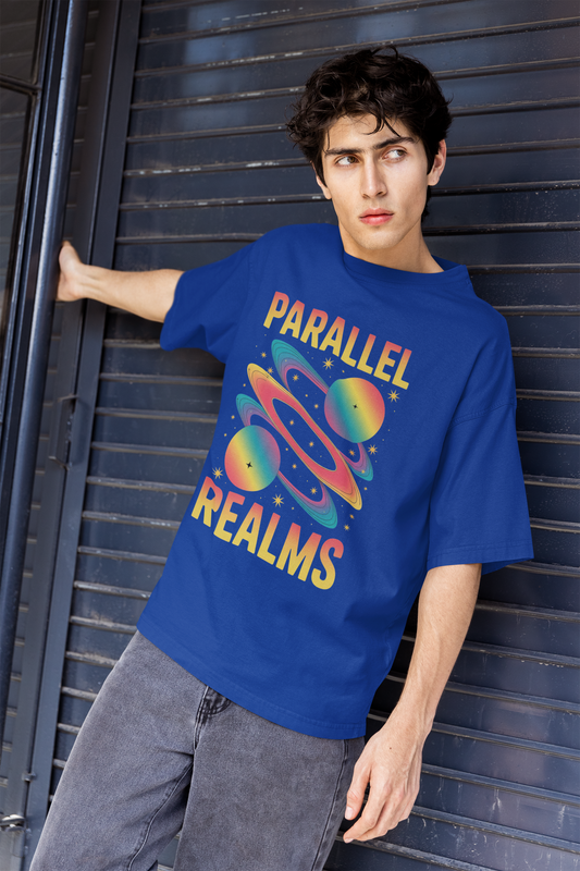 Parallel Realms –  Tee Round Neck Drop Shoulder Graphic Printed Oversized Cotton T-shirt