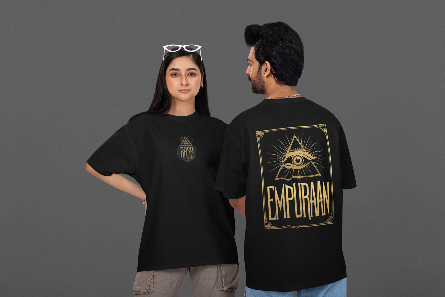 EMPURAAN devil arrives - Round Neck Drop Shoulder Graphic Printed Oversized Cotton T-shirt