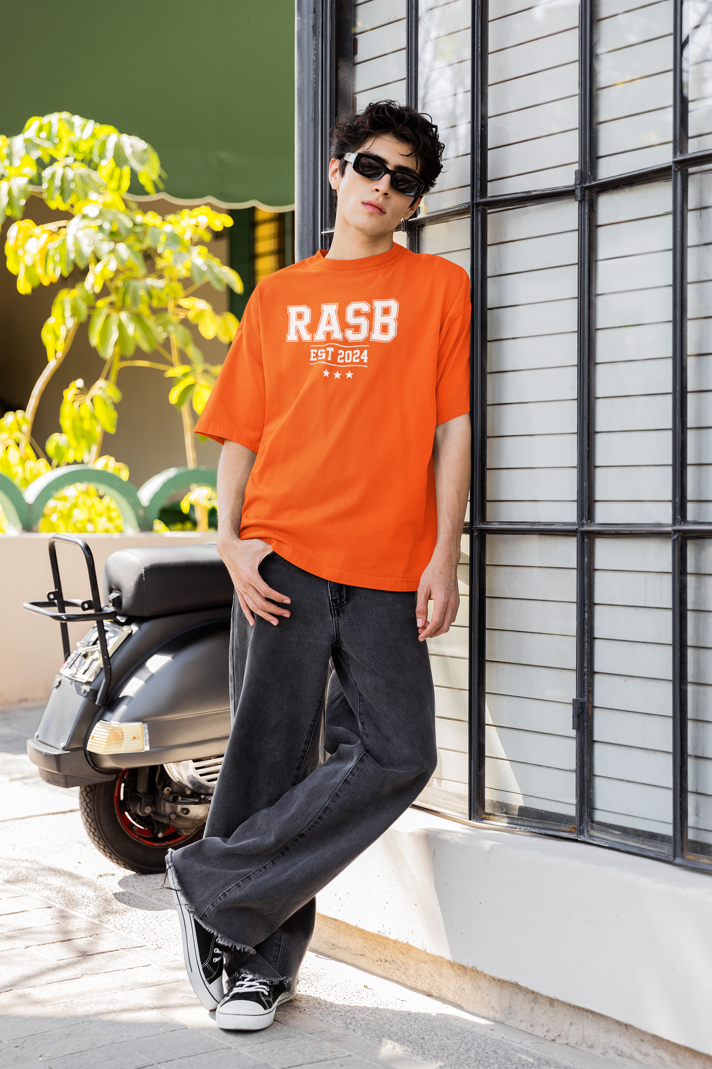 Rasb EST2024 Round Neck Drop Shoulder Graphic Printed Oversized Cotton T-shirT