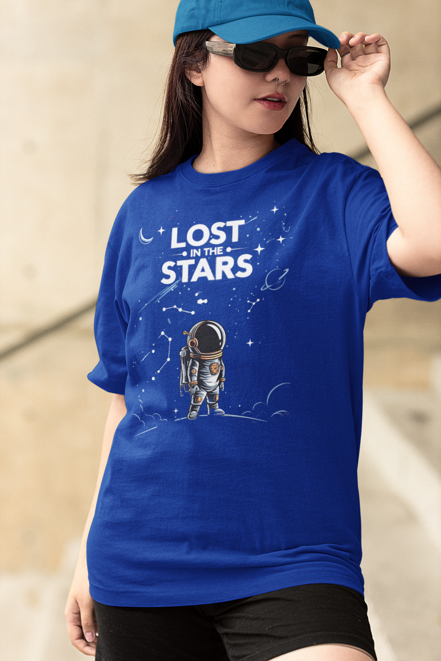 lost in the stars - Round Neck Drop Shoulder Graphic Printed Oversized Cotton T-shirt