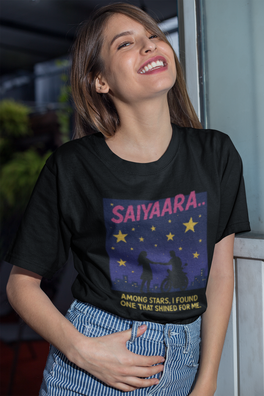 The  Saiyaara hindi Movie  Inspired  Round Neck Drop Shoulder Graphic Printed Oversized Cotton T-shirt